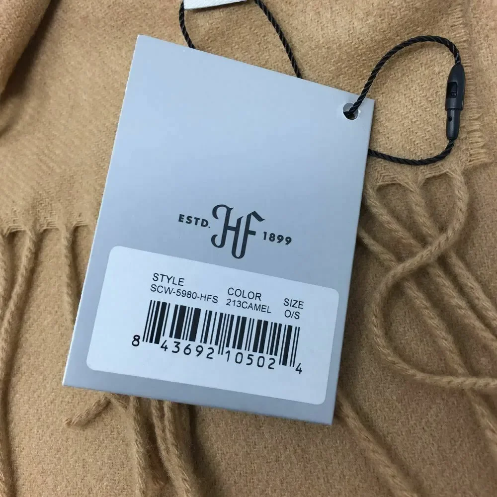 NWT Hickey Freeman‎ New York 100% Cashmere Scarf Camel Fringe Warm Winter $179